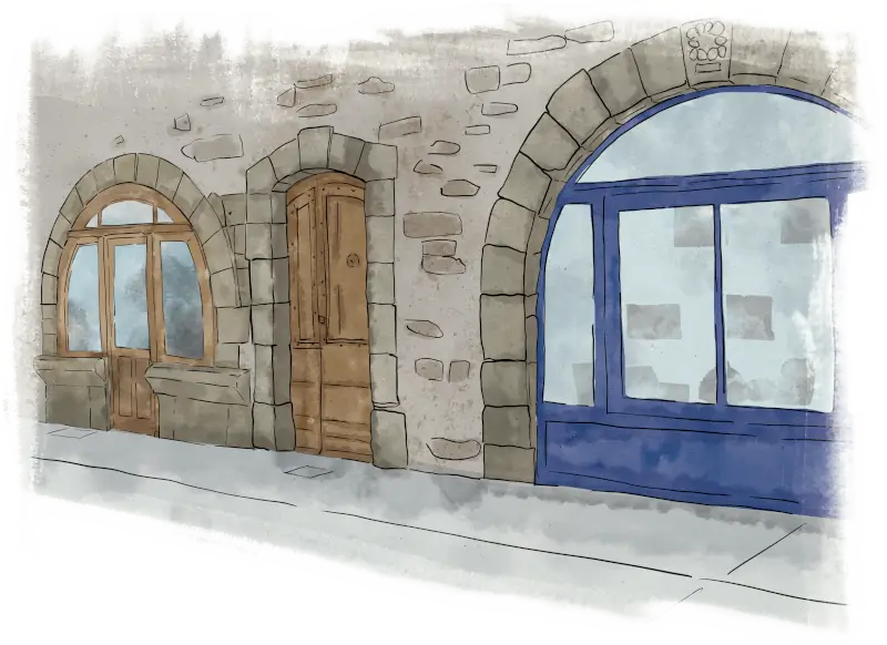 Dessin d’échoppes médiévales à Réalmont