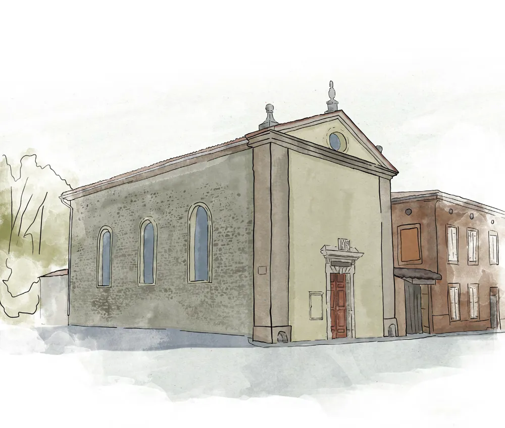 Aquarelle du temple protestant de Réalmont