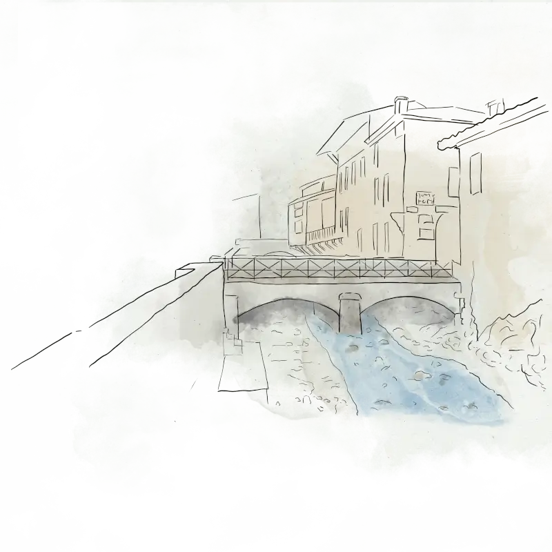 Aquarelle du pont de la Coustète sur le Blima