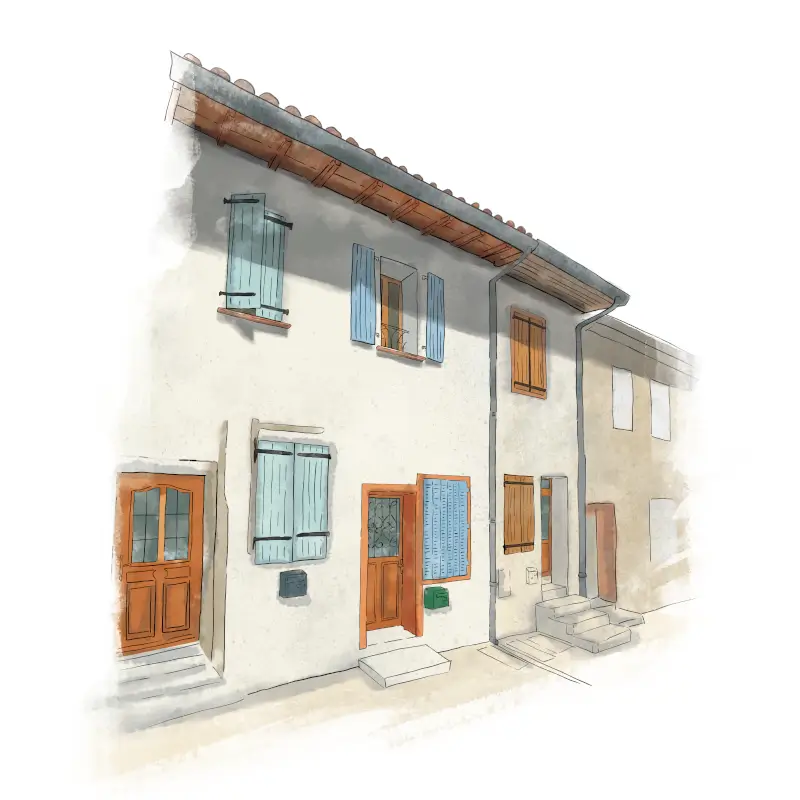Dessin de maisons étroites de la bastide