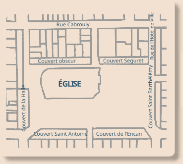 Plan de la place centrale de Réalmont : aujourd’hui